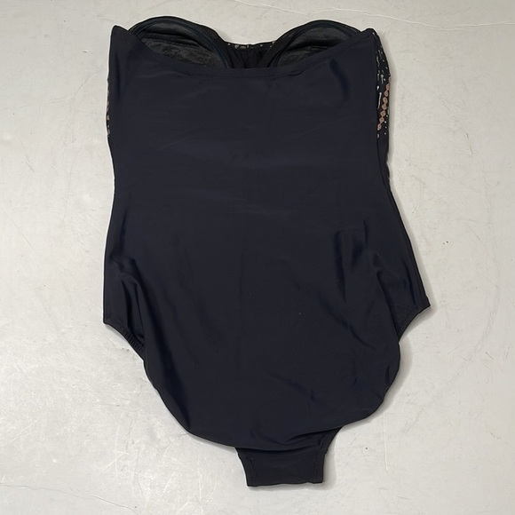 LADY Gottex Black Copper Silver Dot Splatter Pattern Bandeau Swimsuit Size 12 - Picture 2 of 11